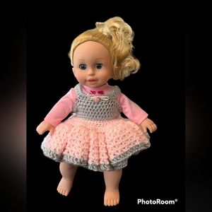Crocheted ballerina dress for 14" doll!  Hand made. New!!